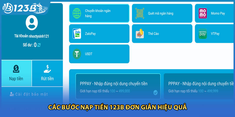 Các bước nạp tiền 123B đơn giản hiệu quả